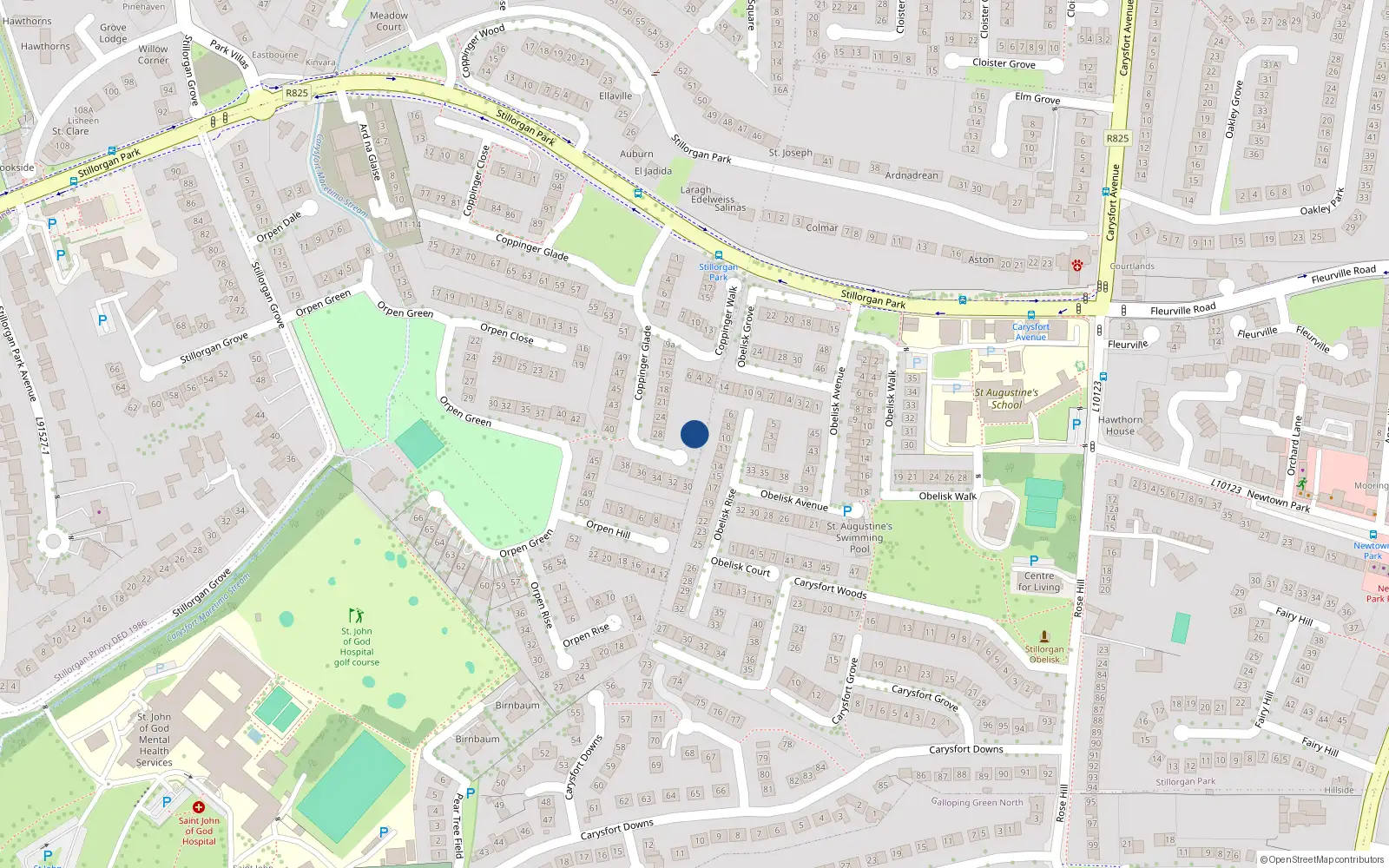 Overhead map showing the location of 28 Coppinger Glade, Dublin