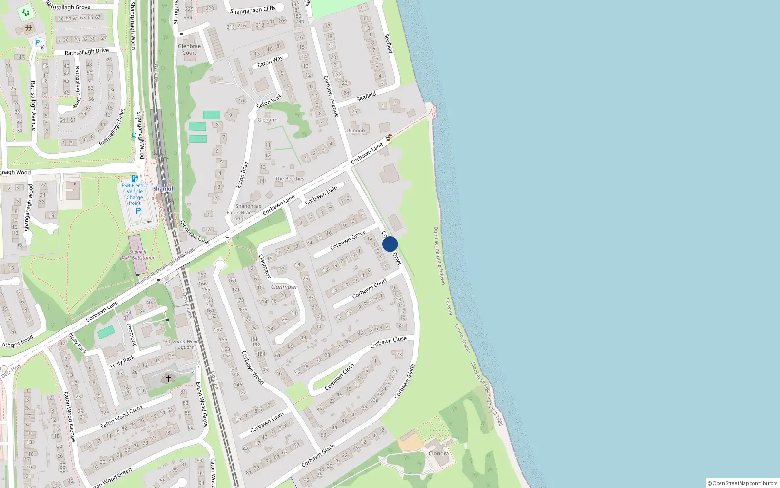 Overhead map showing the location of 28 Corbawn Drive, Shankill