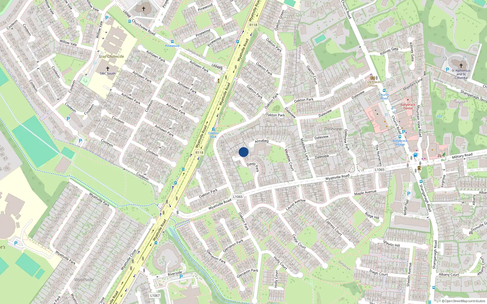 Overhead map showing the location of 28 Davitt Park, Dublin