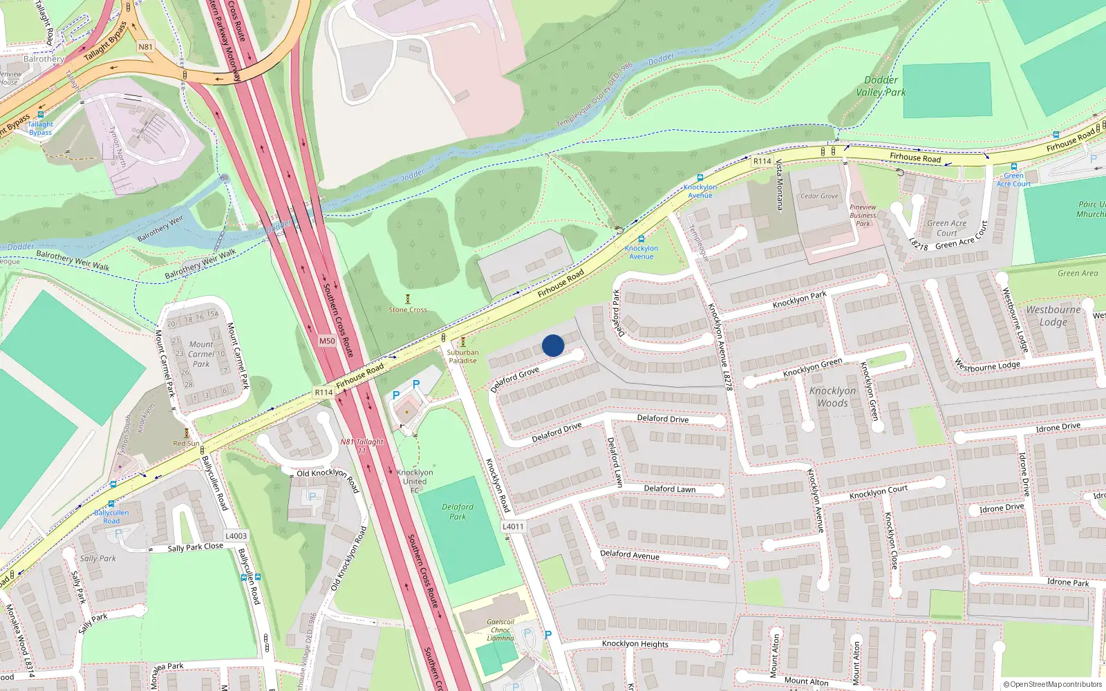 Overhead map showing the location of 28, 28 Delaford Grove, Dublin 16