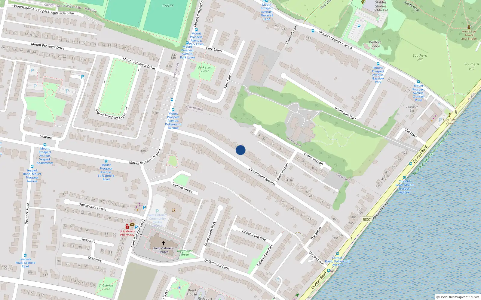 Overhead map showing the location of 28 Dollymount Avenue, Dublin 3