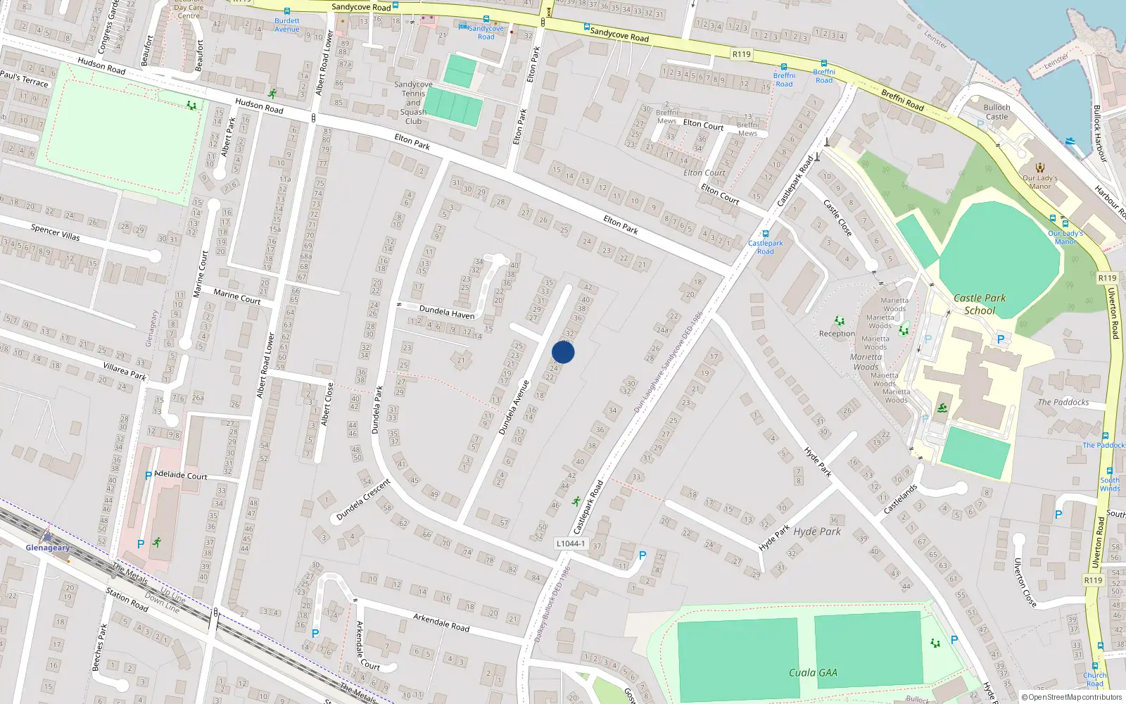 Overhead map showing the location of 28 Dundela Avenue, Dublin