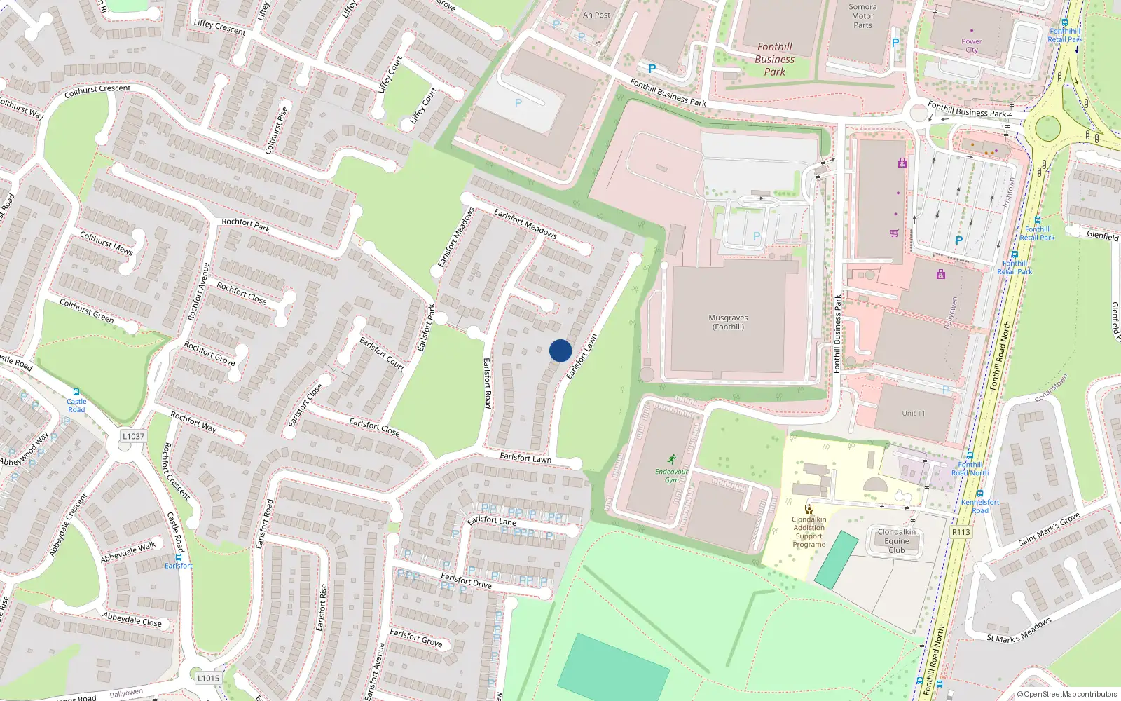 Overhead map showing the location of 28 Earlsfort Lawn, Lucan, Dublin