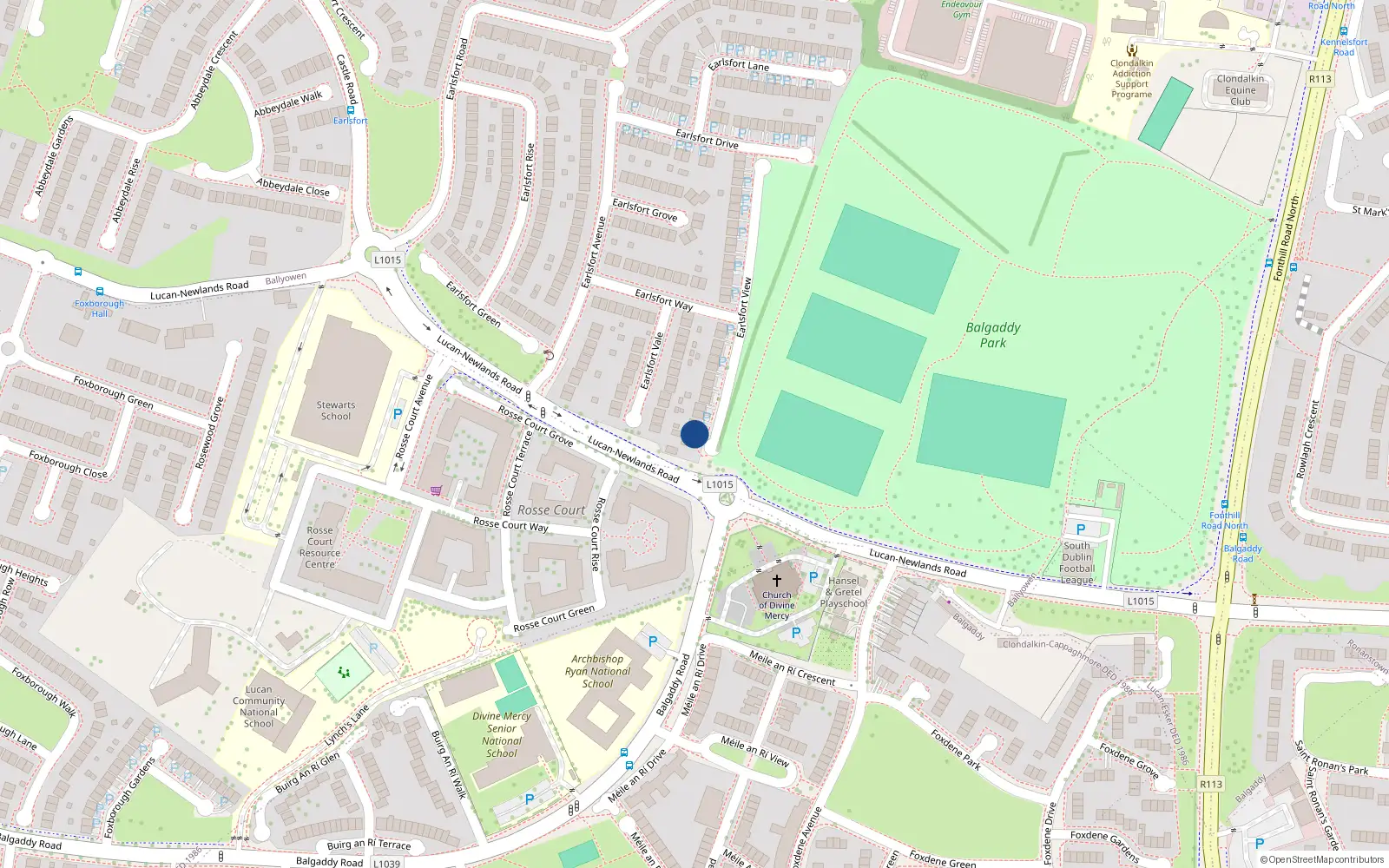 Overhead map showing the location of 28 Earlsfort View, Lucan
