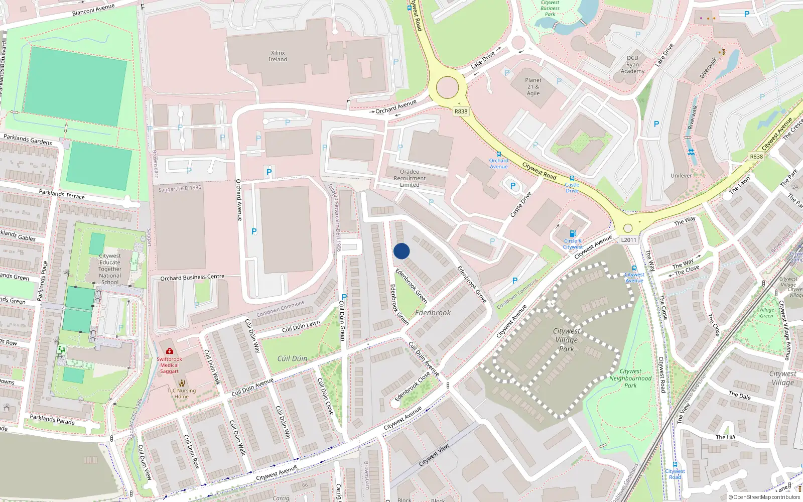 Overhead map showing the location of 28 Edenbrook Green, Citywest