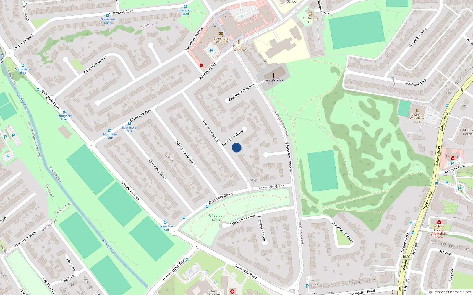 Overhead map showing the location of 28 Edenmore Grove, Raheny, Dublin 5