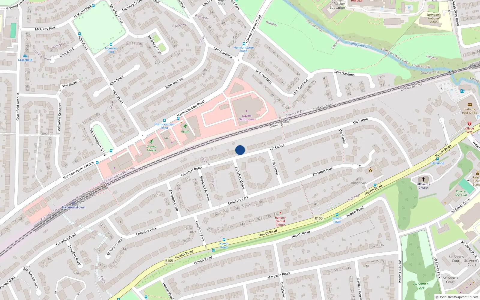 Overhead map showing the location of 28 Ennafort Road, Dublin 5
