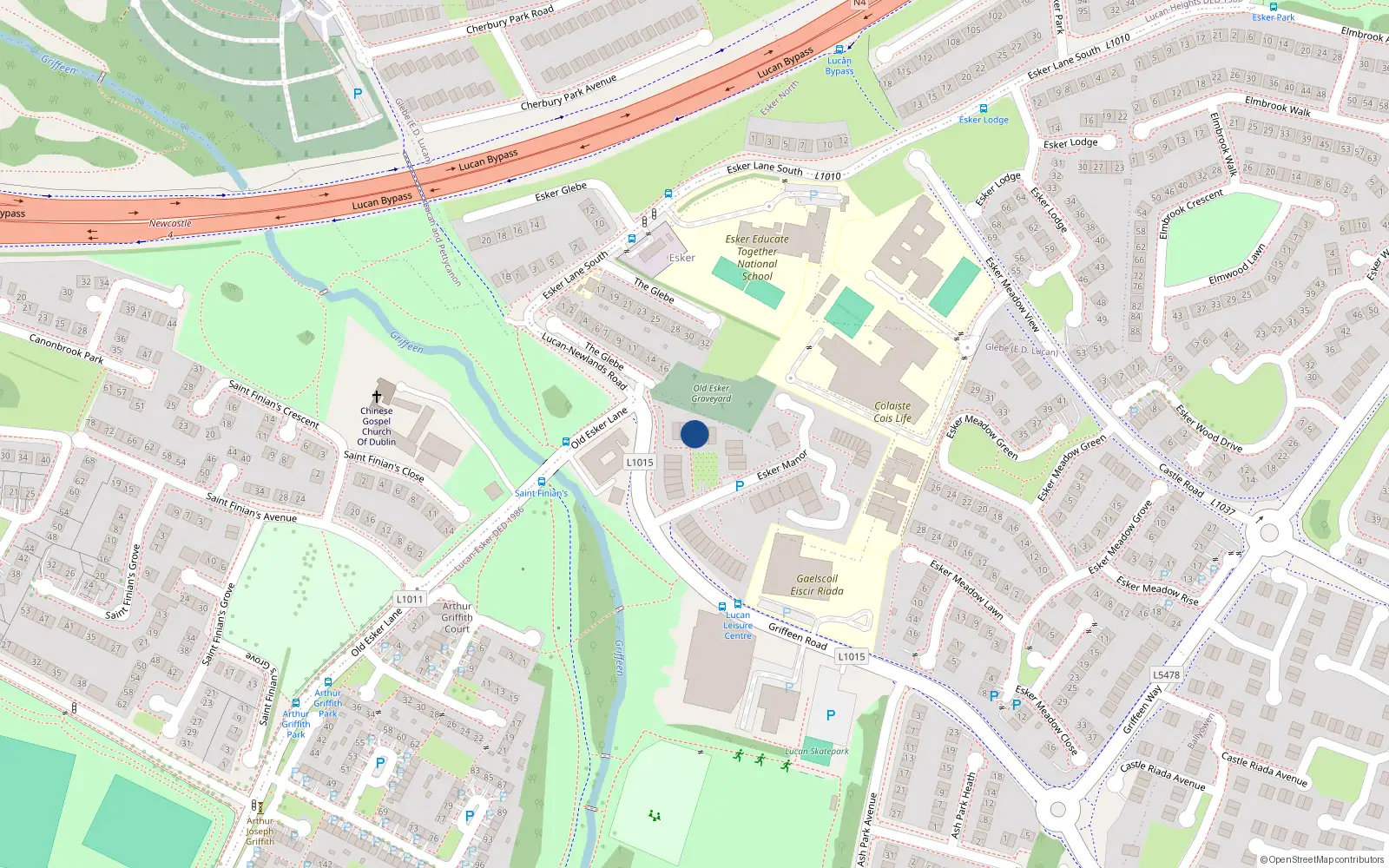 Overhead map showing the location of 28 Esker Manor, Lucan, Dublin