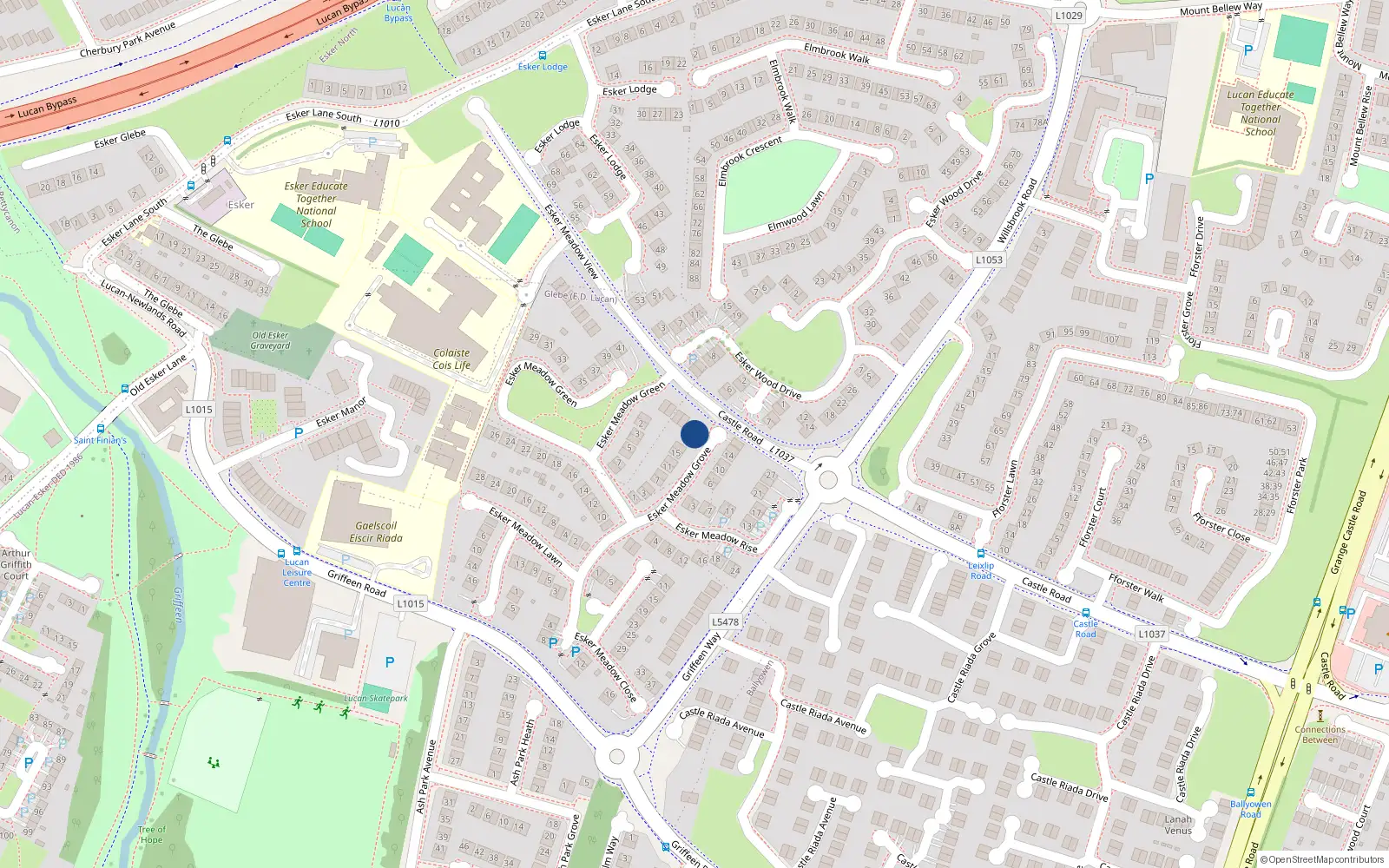Overhead map showing the location of 28 Esker Meadow View, Lucan