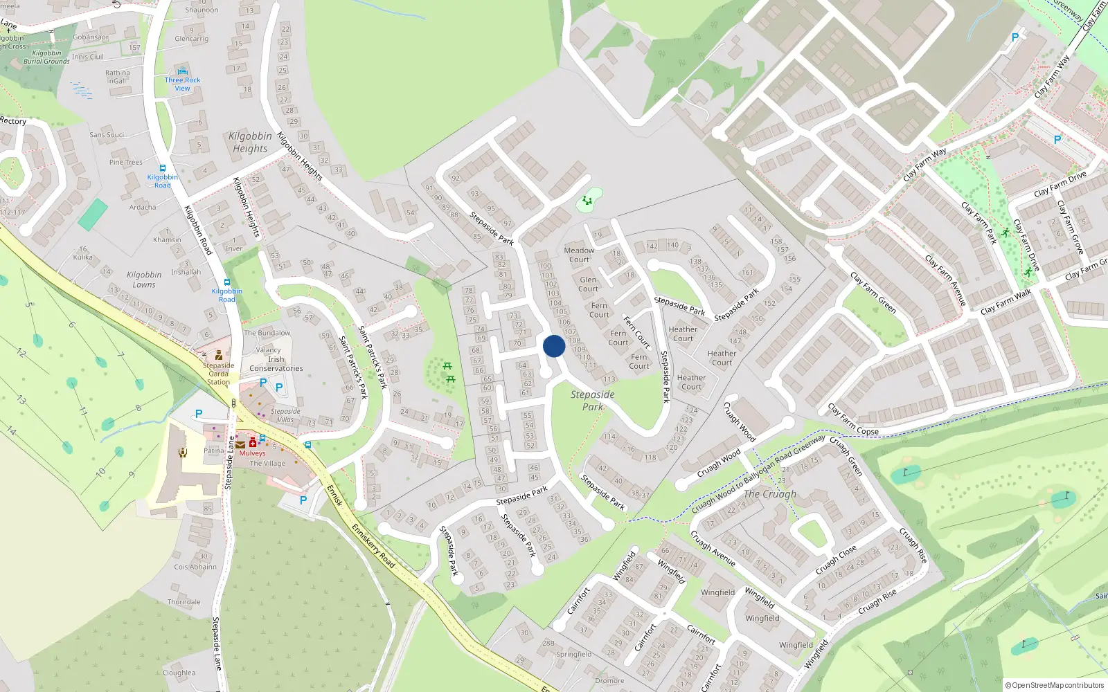 Overhead map showing the location of 28 Fern Court, Stepaside Park, Kilgobbin