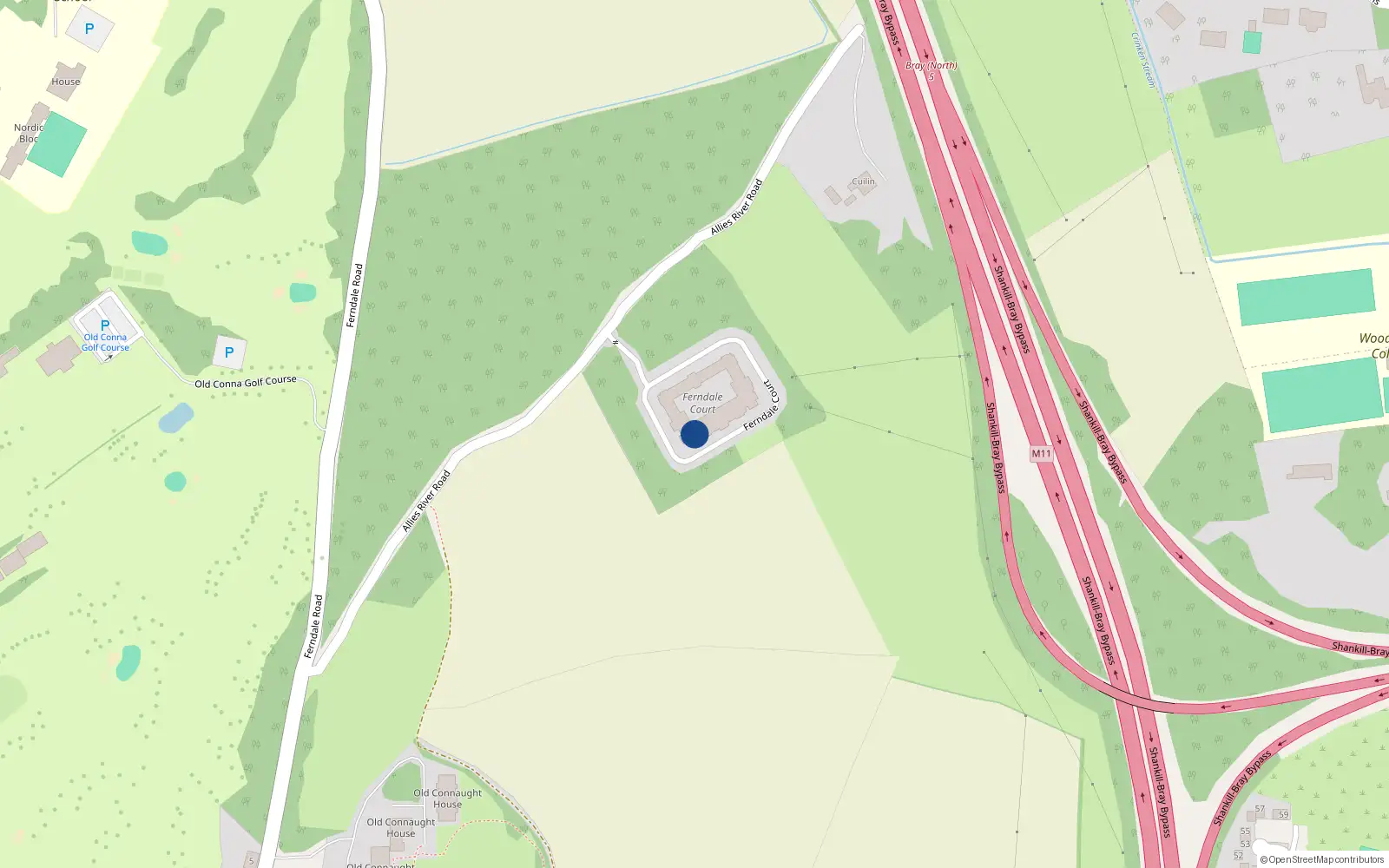 Overhead map showing the location of 28 Ferndale Court, Allies River Road, Rathmichael
