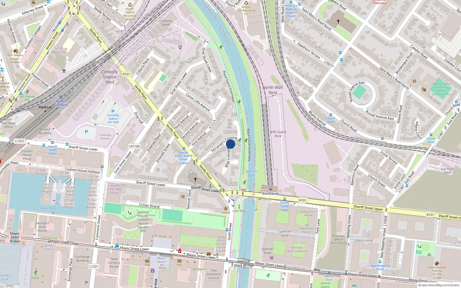 Overhead map showing the location of 28, 28 Ferrymans Crossing, Dublin 1