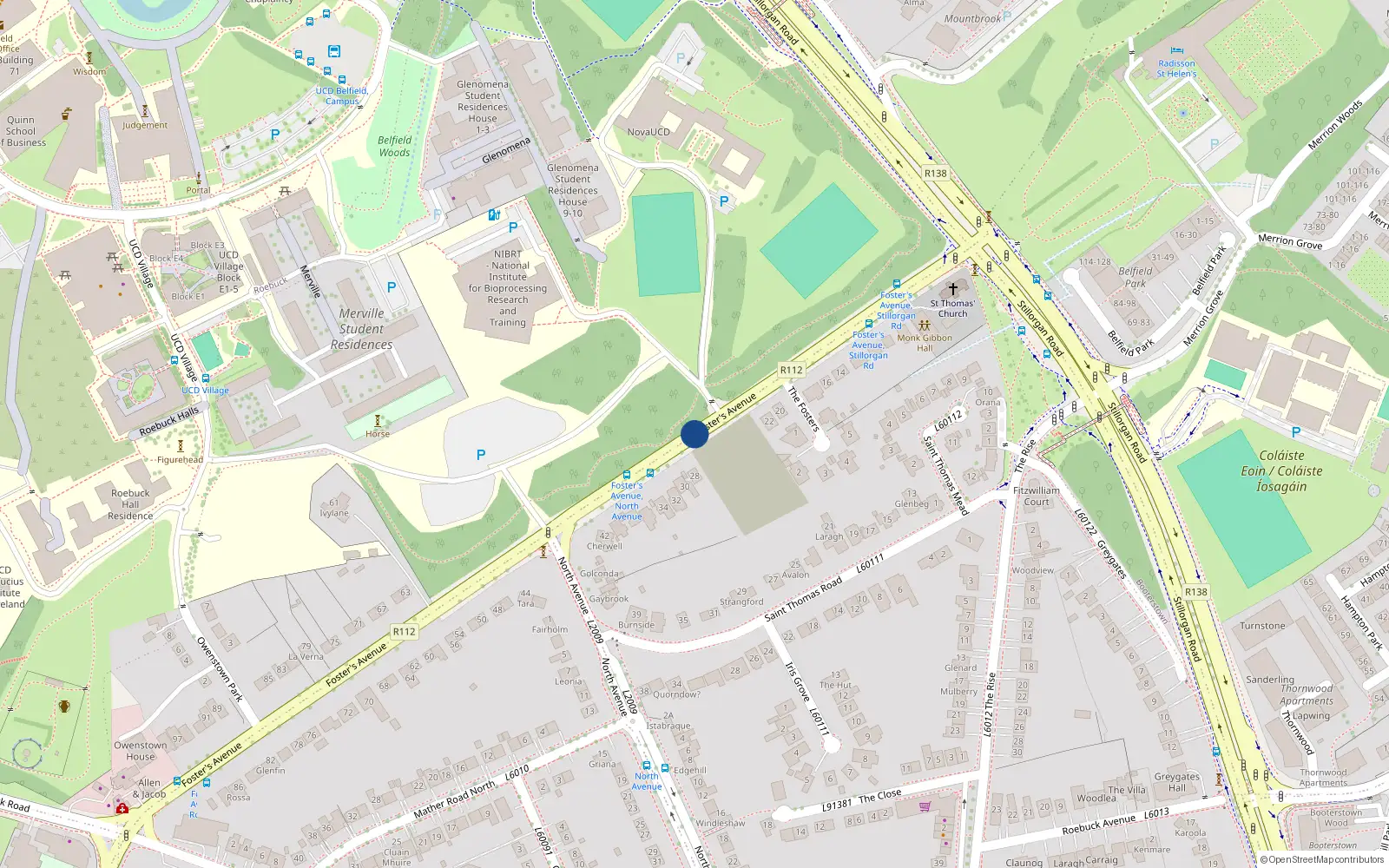 Overhead map showing the location of 28 Foster Avenue, County Dublin