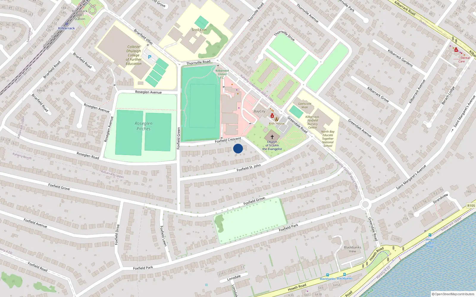 Overhead map showing the location of 28 Foxfield Crescent, Dublin 5