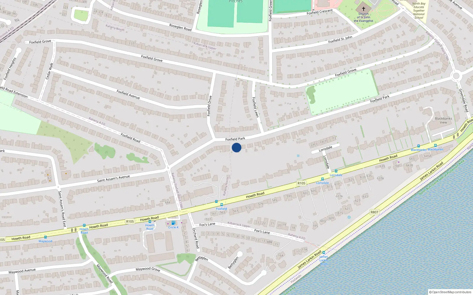 Overhead map showing the location of 28 Foxfield Park, Dublin 5