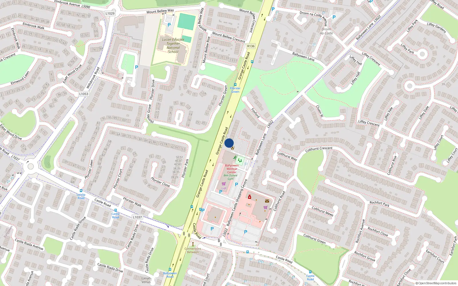 Overhead map showing the location of 28 Foxford Court, Ballyowen Lane, Lucan