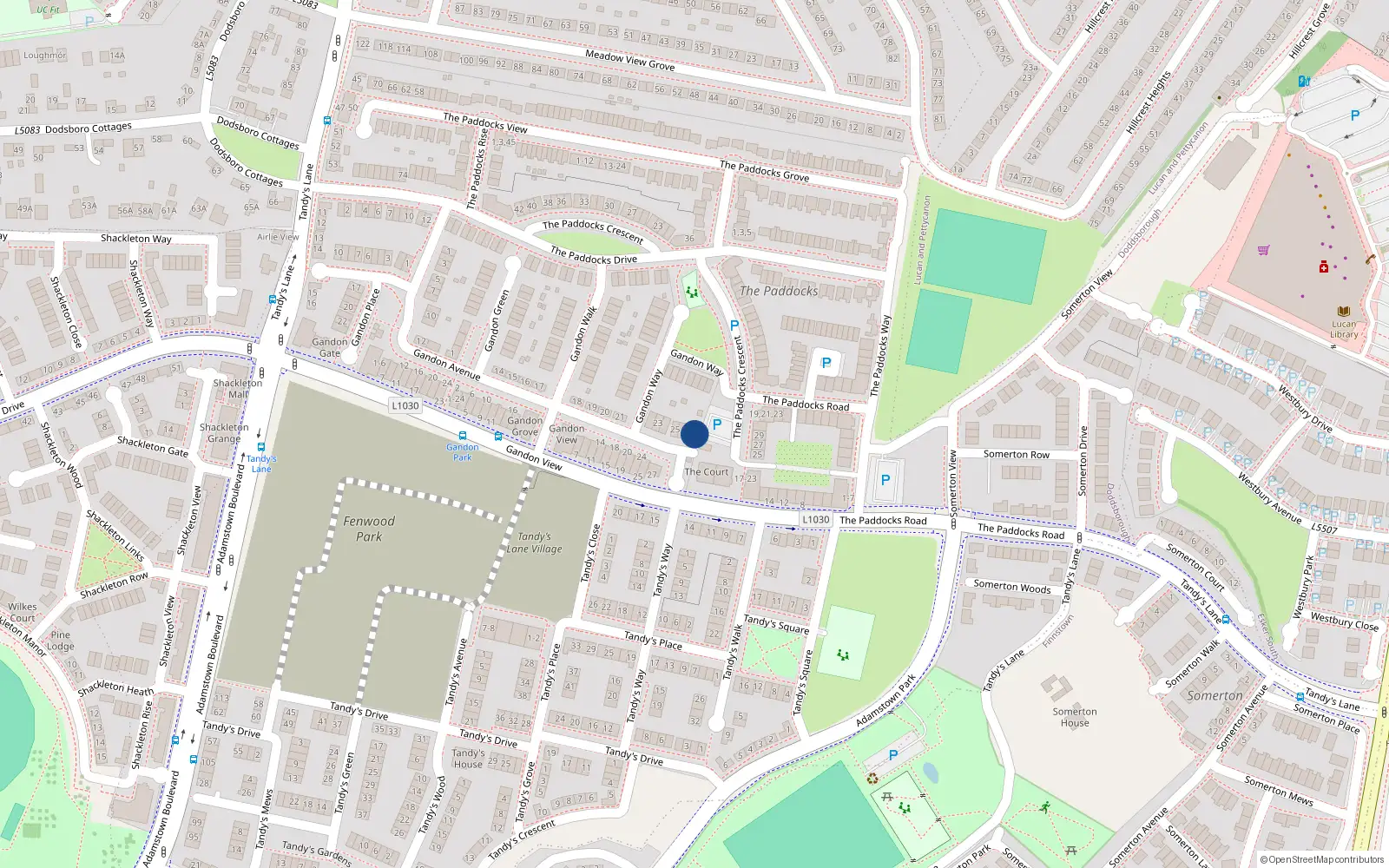 Overhead map showing the location of 28 Gandon Avenue, Gandon Park, Lucan