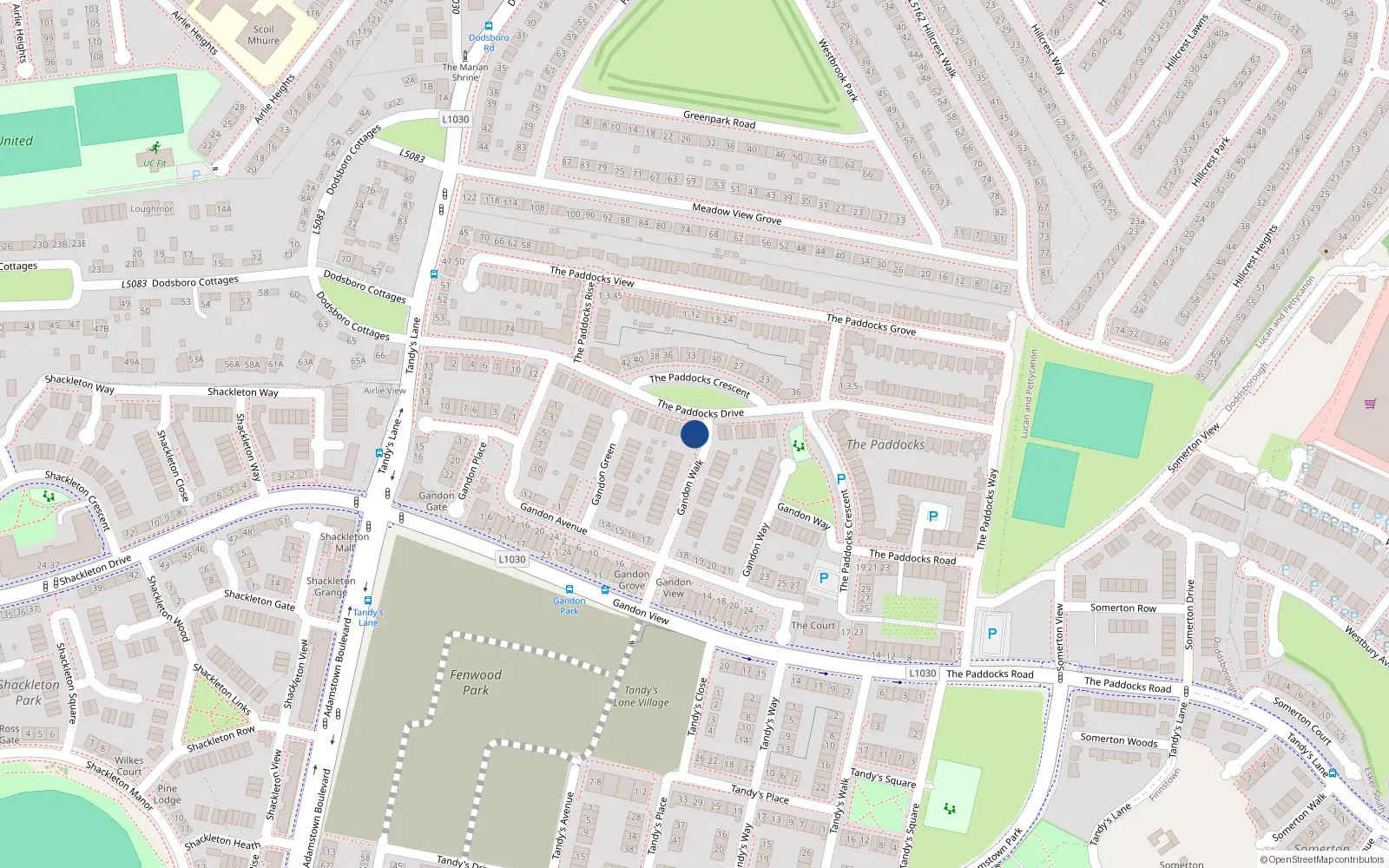 Overhead map showing the location of 28 Gandon Crescent, Lucan