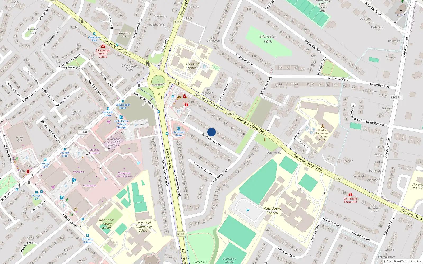 Overhead map showing the location of 28 Glenageary Park, Glenageary, Dublin