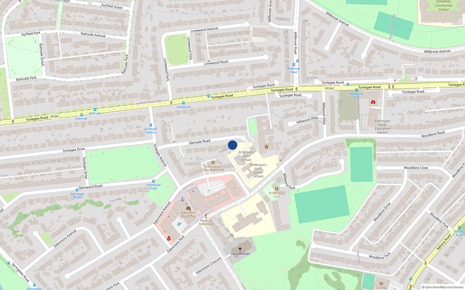 Overhead map showing the location of 28 Glenayle Road, Dublin 5