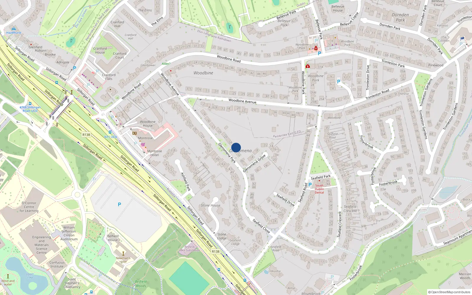 Overhead map showing the location of 28 Glenomena Park, Blackrock