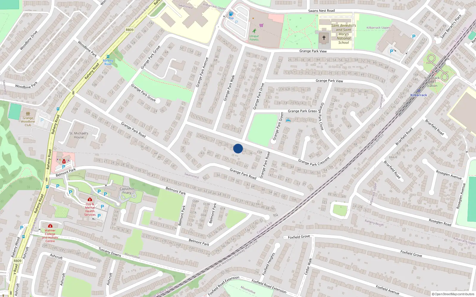 Overhead map showing the location of 28 Grange Park Crescent, Dublin 5