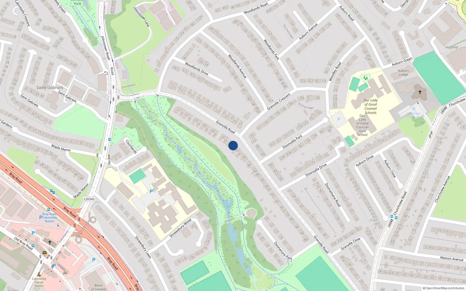 Overhead map showing the location of 28 Granville Road, Dublin