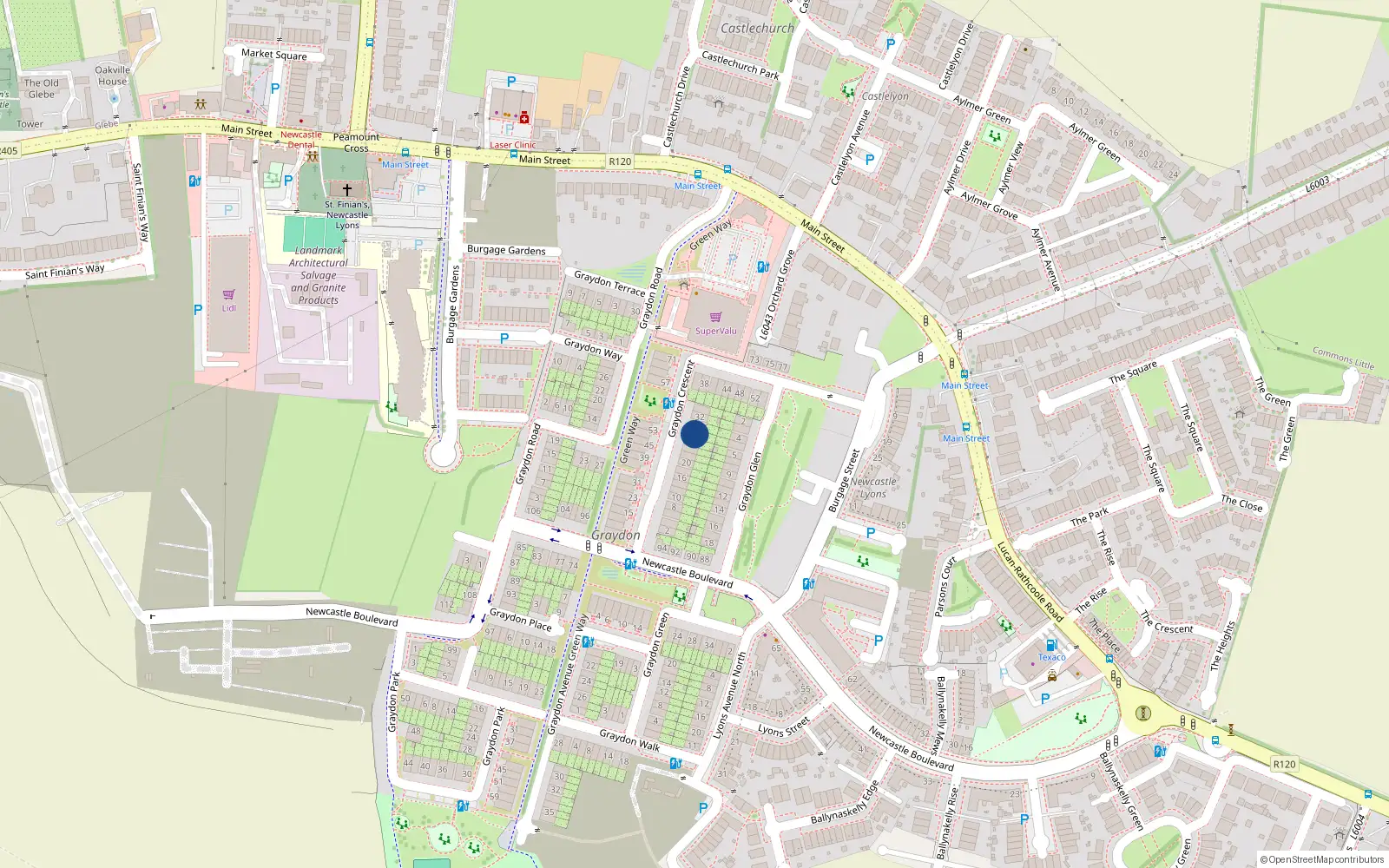 Overhead map showing the location of 28 Graydon Crescent, Newcastle