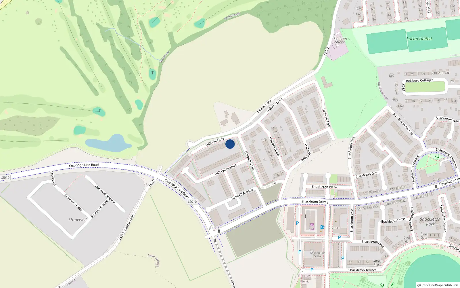 Overhead map showing the location of 28 Hallwell Lane, Lucan