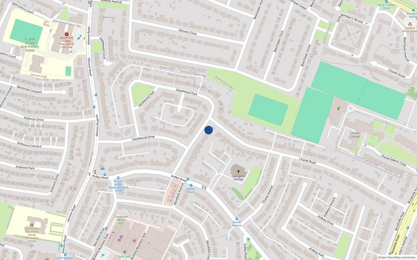 Overhead map showing the location of 28 Hazelwood Park, Artane, Dublin 5