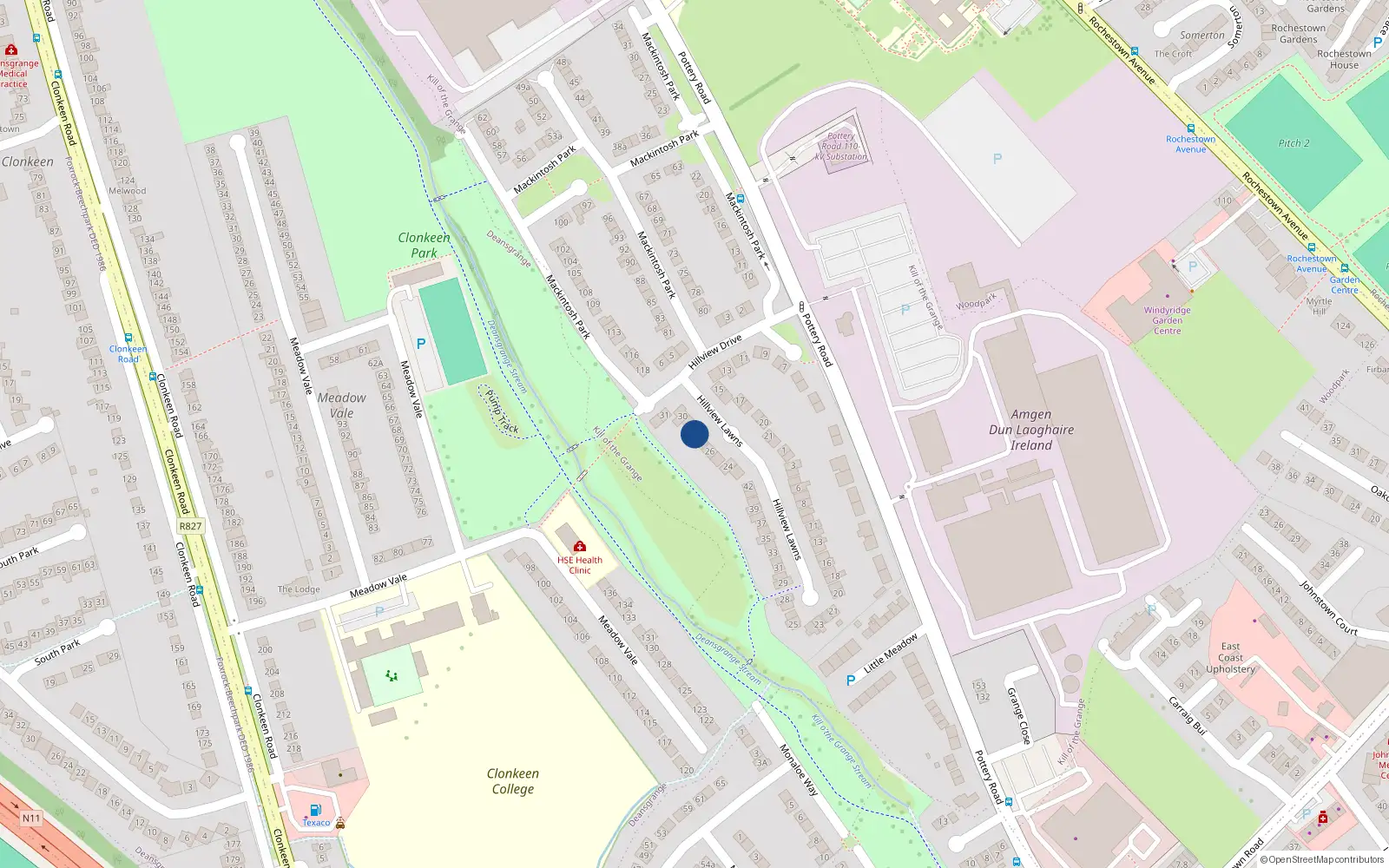 Overhead map showing the location of 28 Hillview Drive, Dun Laoghaire