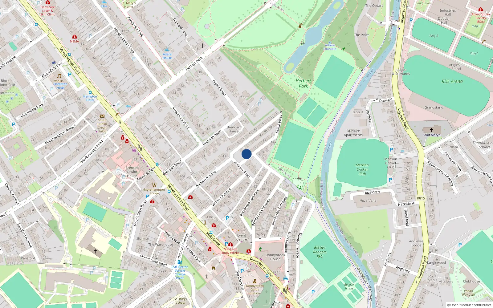 Overhead map showing the location of 28 Home Villas, Dublin 4
