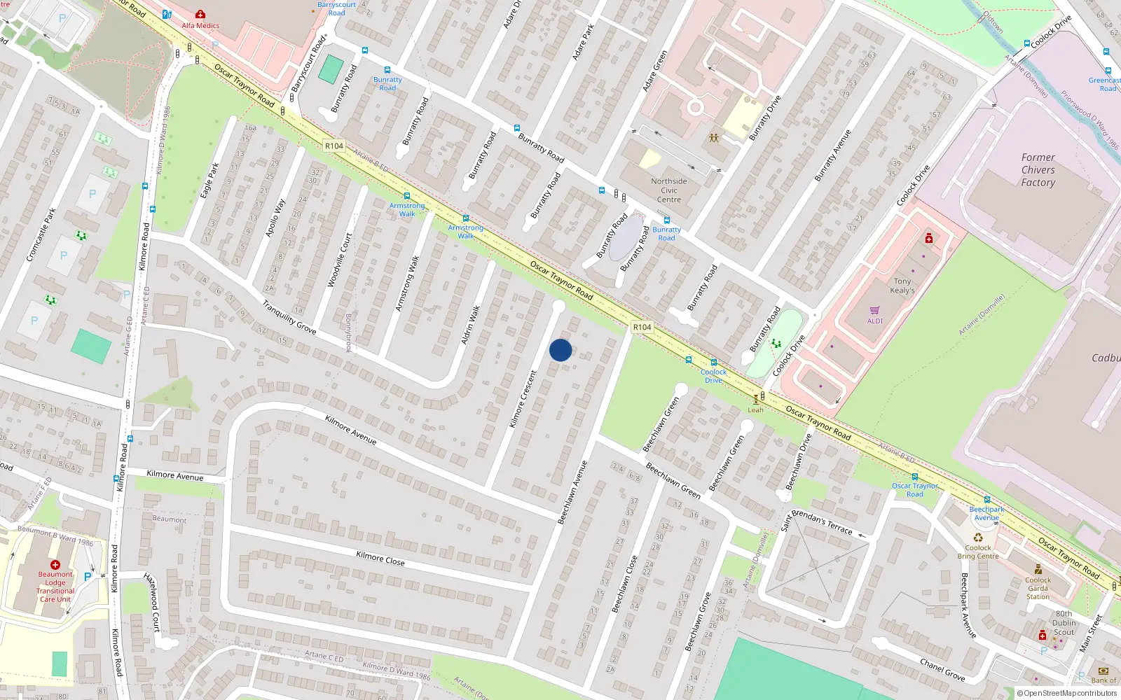 Overhead map showing the location of 28 Kilmore Crescent, Dublin 5