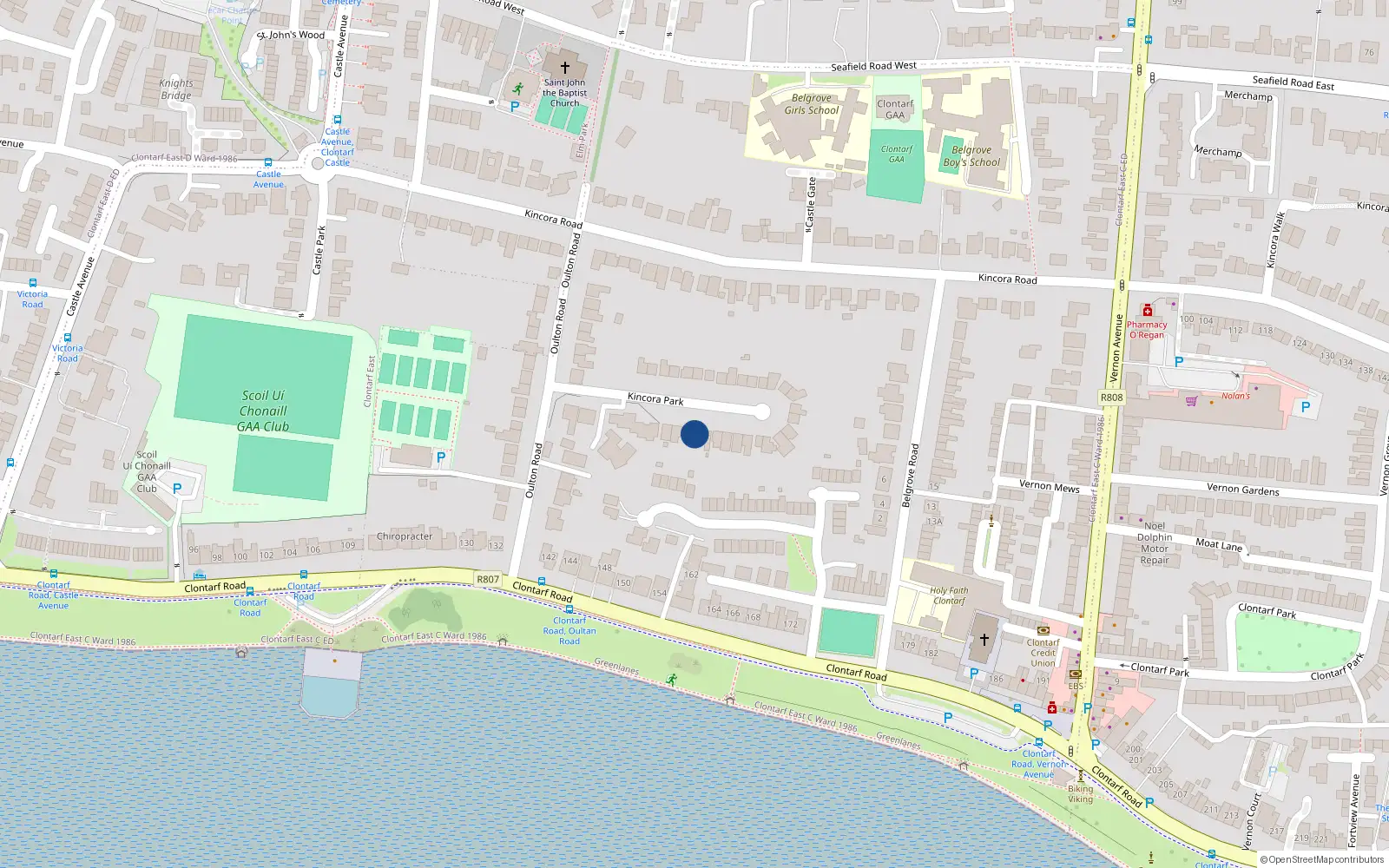 Overhead map showing the location of 28 Kincora Park, Dublin 3