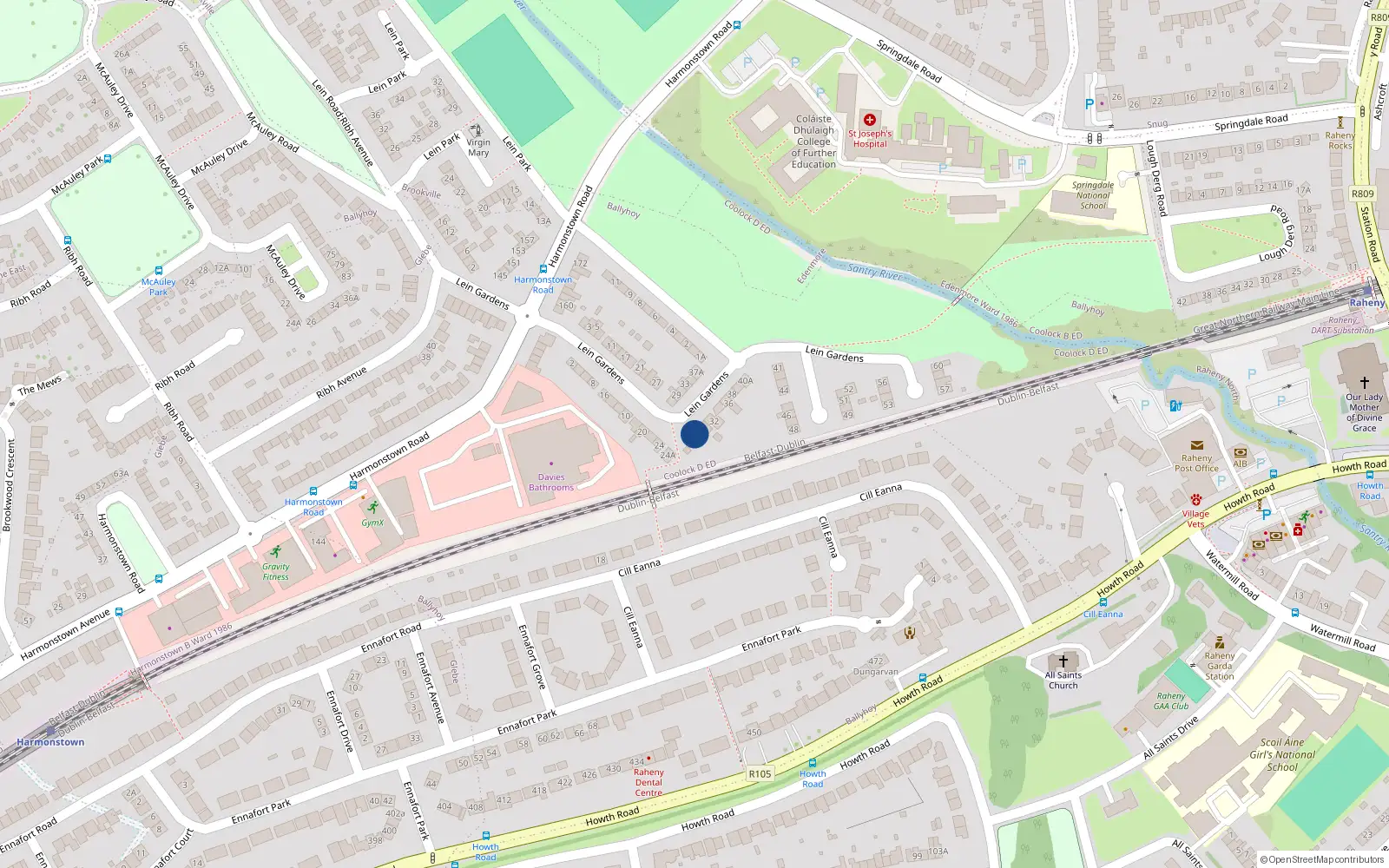 Overhead map showing the location of 28 Lein Gardens, Dublin 5