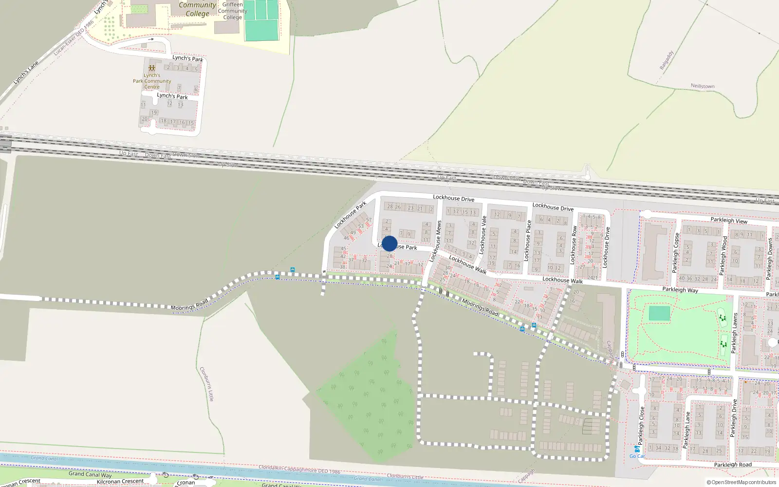Overhead map showing the location of 28 Lockhouse Park, Clonburris Little