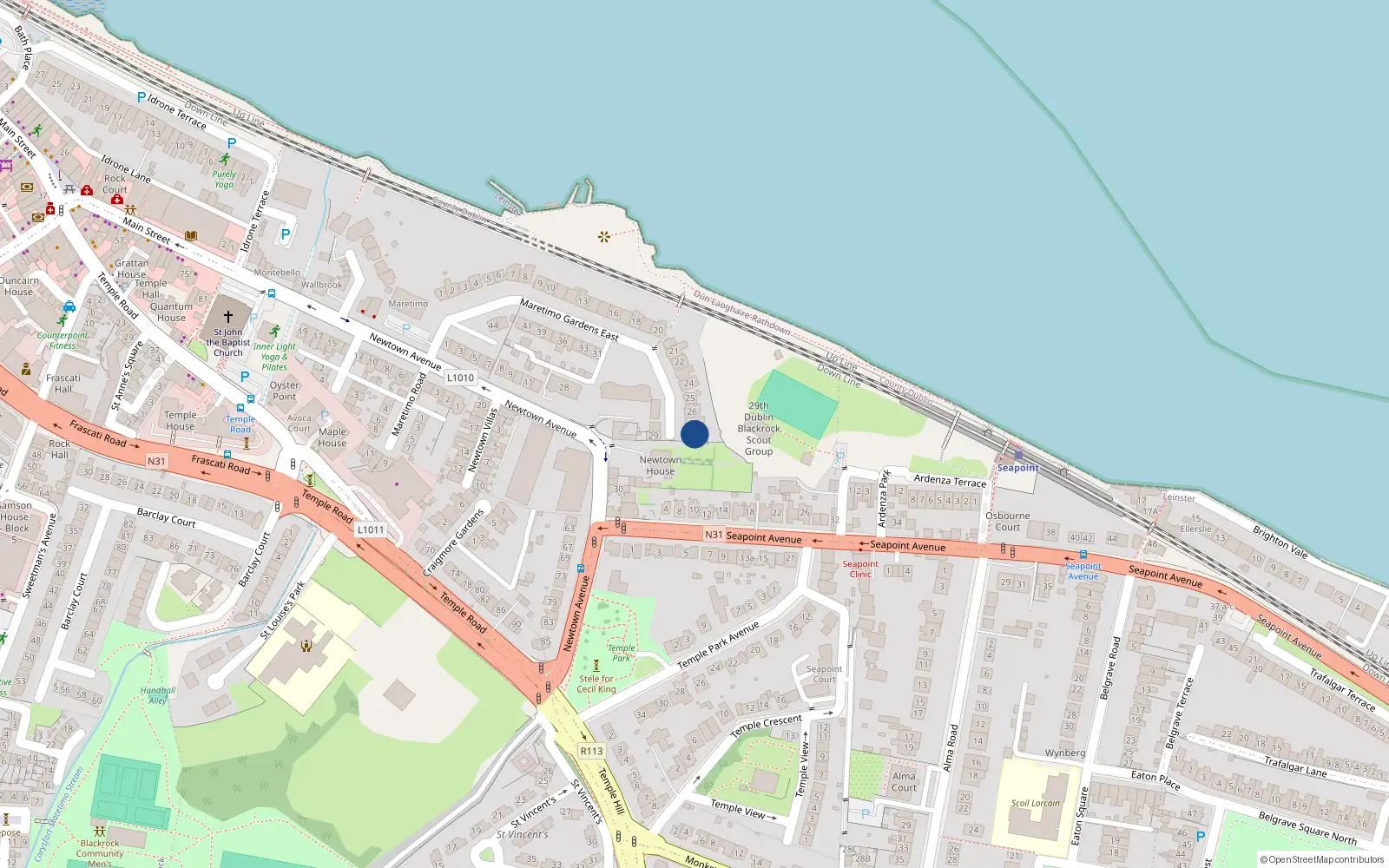 Overhead map showing the location of 28 Maretimo Gardens East, Blackrock