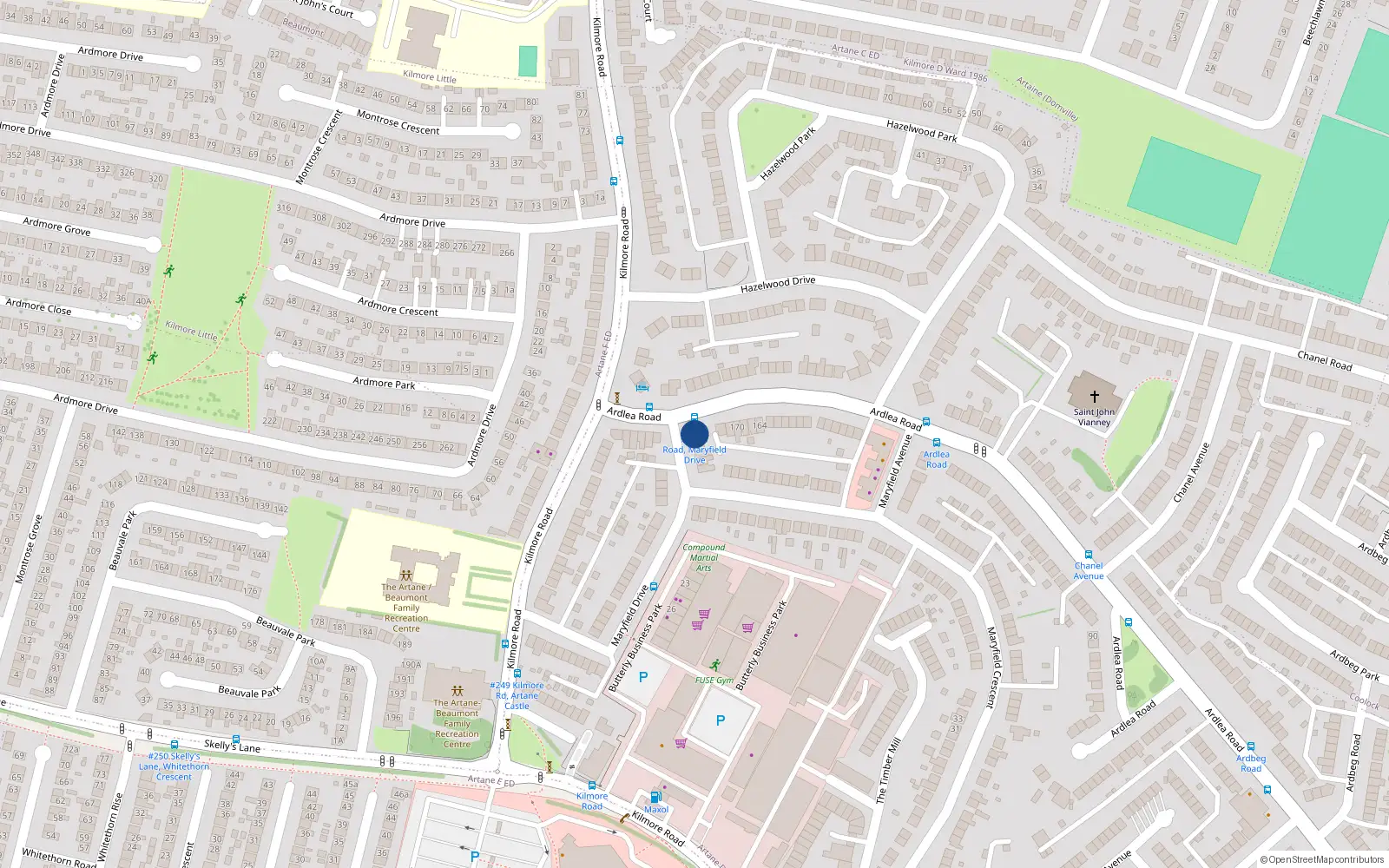 Overhead map showing the location of 28 Maryfield Drive, Artane, Dublin 5