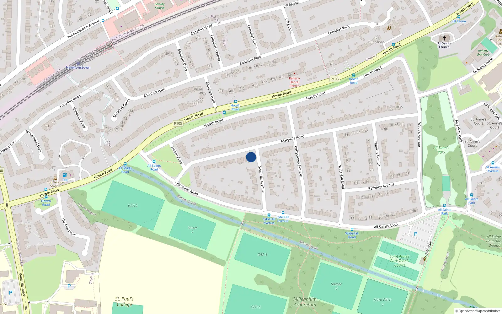 Overhead map showing the location of 28 Maryville Road, Dublin 5