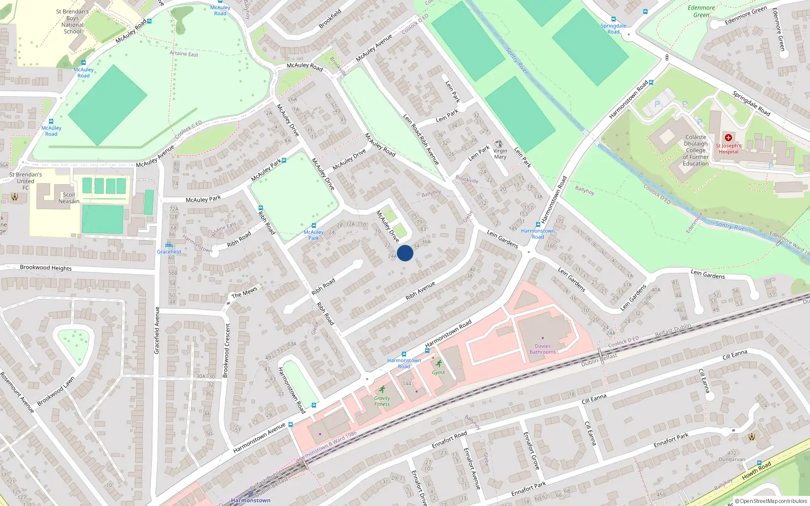 Overhead map showing the location of 28 McAuley Drive, Dublin 5