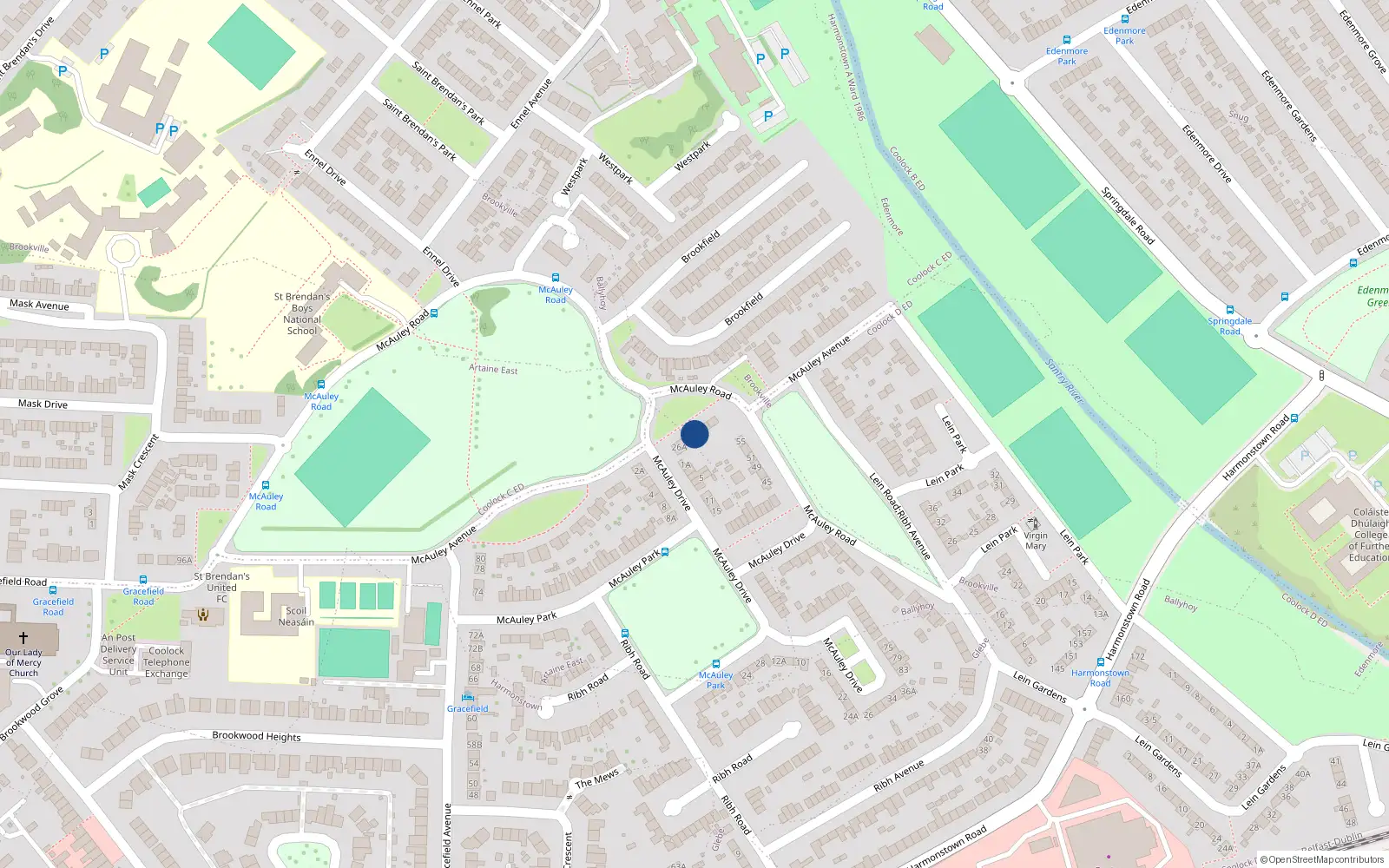 Overhead map showing the location of 28 McAuley Avenue, Dublin 5