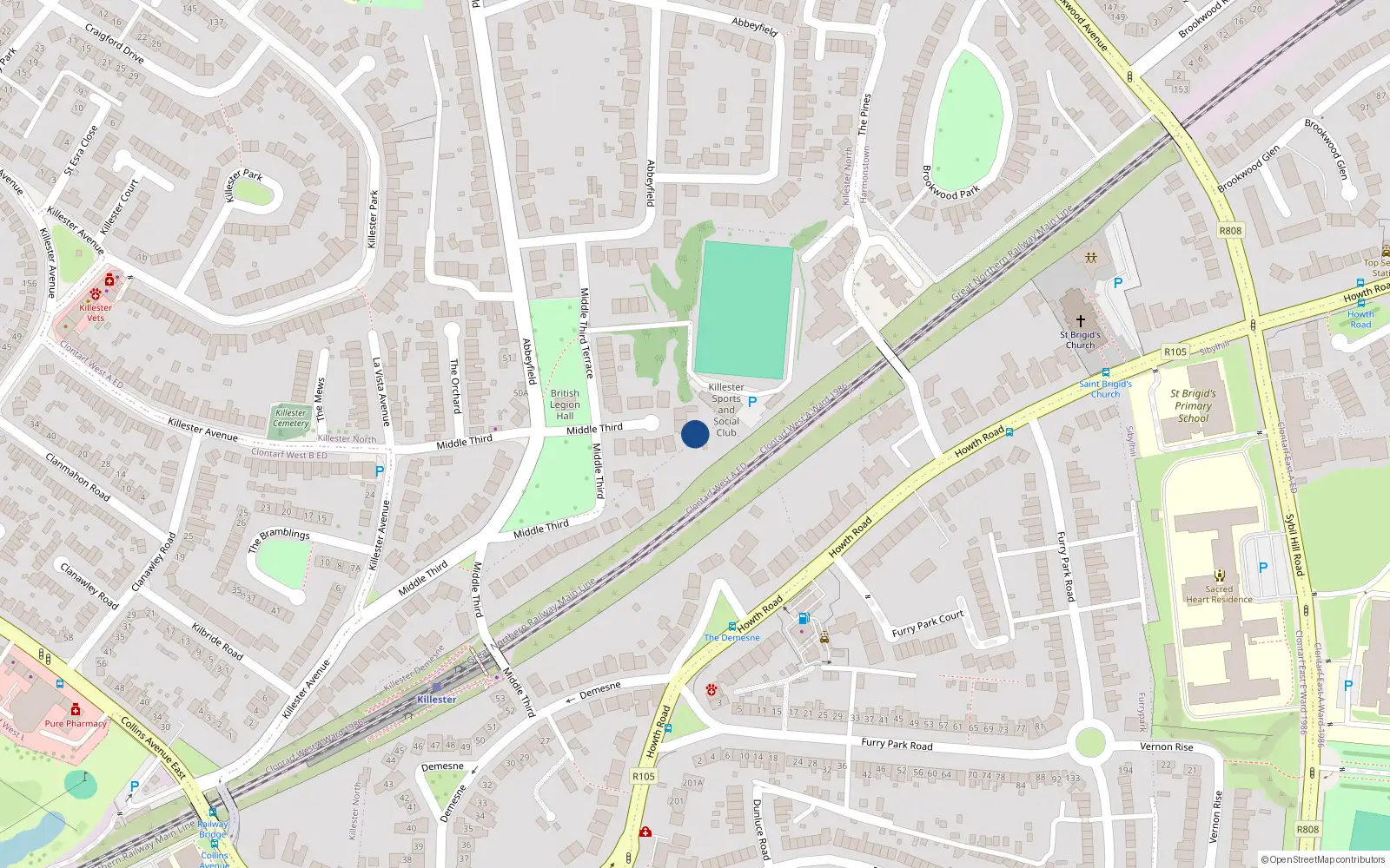 Overhead map showing the location of 28 Middle Third, Dublin 5