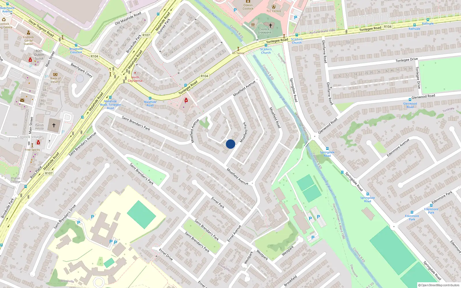 Overhead map showing the location of 28 Moatfield Park, Dublin 5
