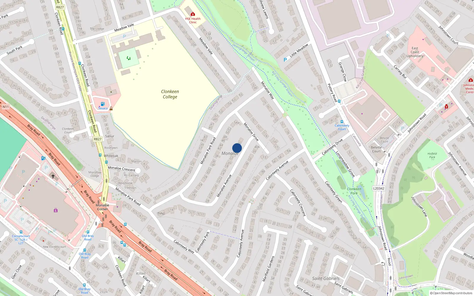 Overhead map showing the location of 28 Monaloe Avenue, Blackrock, Dublin