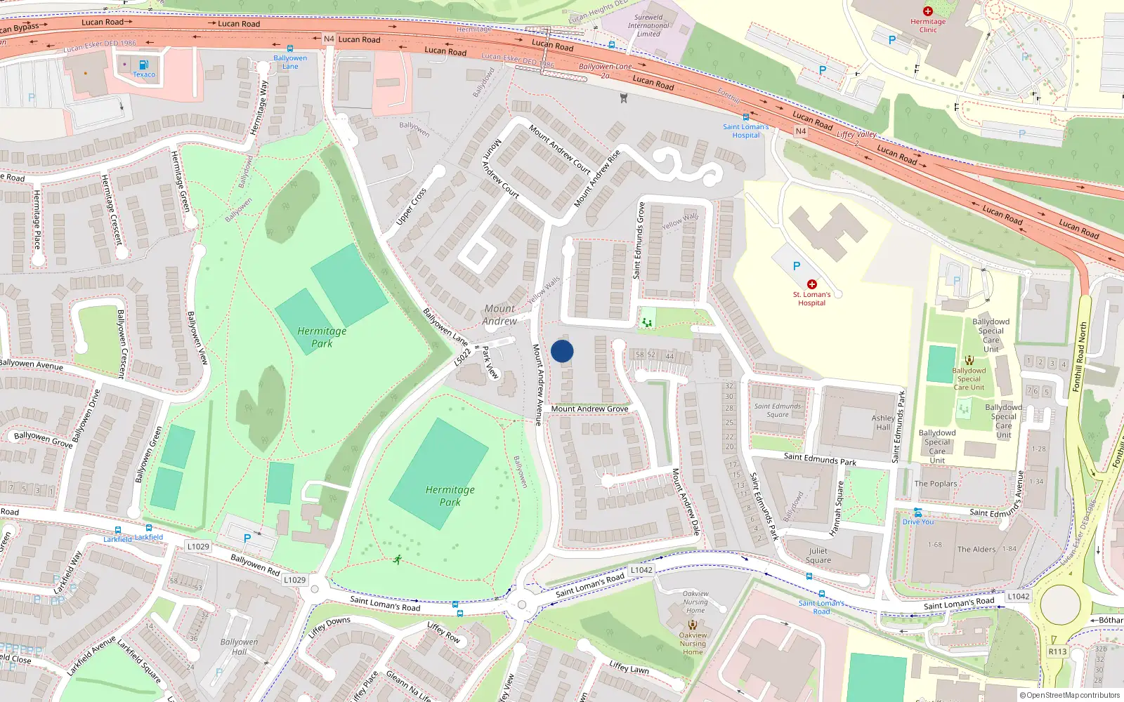 Overhead map showing the location of 28 Mount Andrew Avenue, Lucan