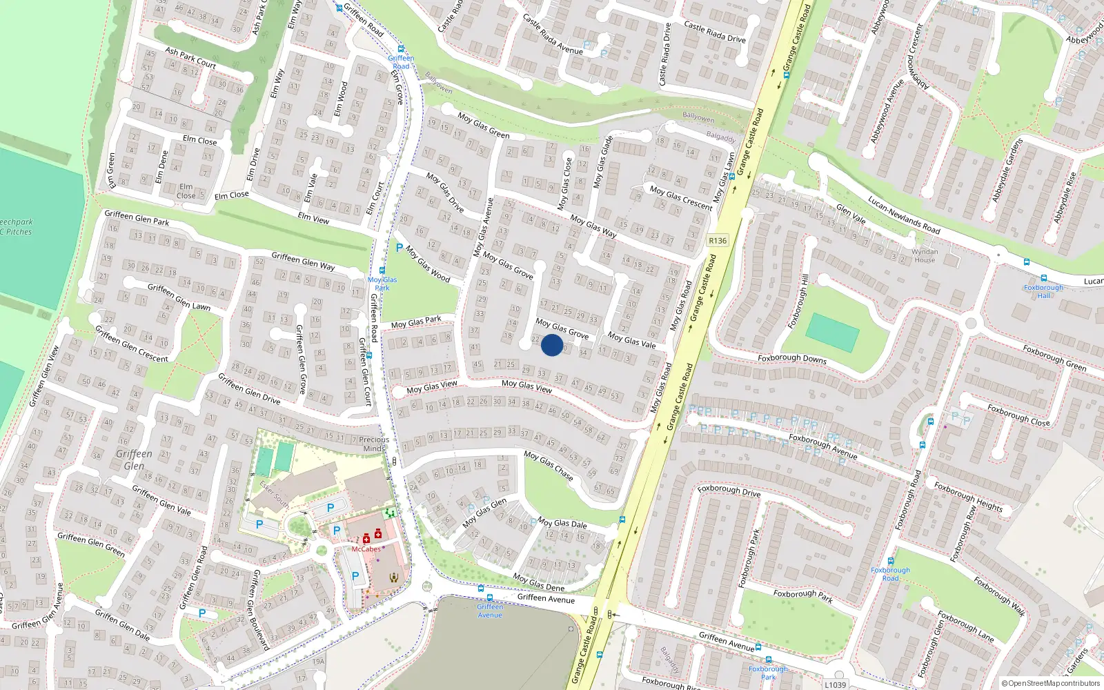Overhead map showing the location of 28 Moy Glas Grove, Lucan