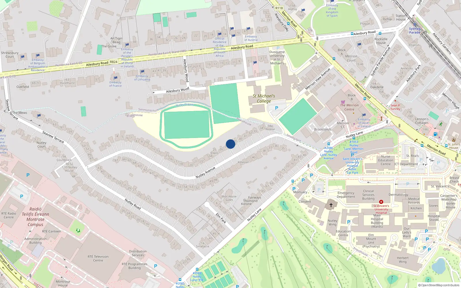 Overhead map showing the location of 28 Nutley Avenue, Priesthouse
