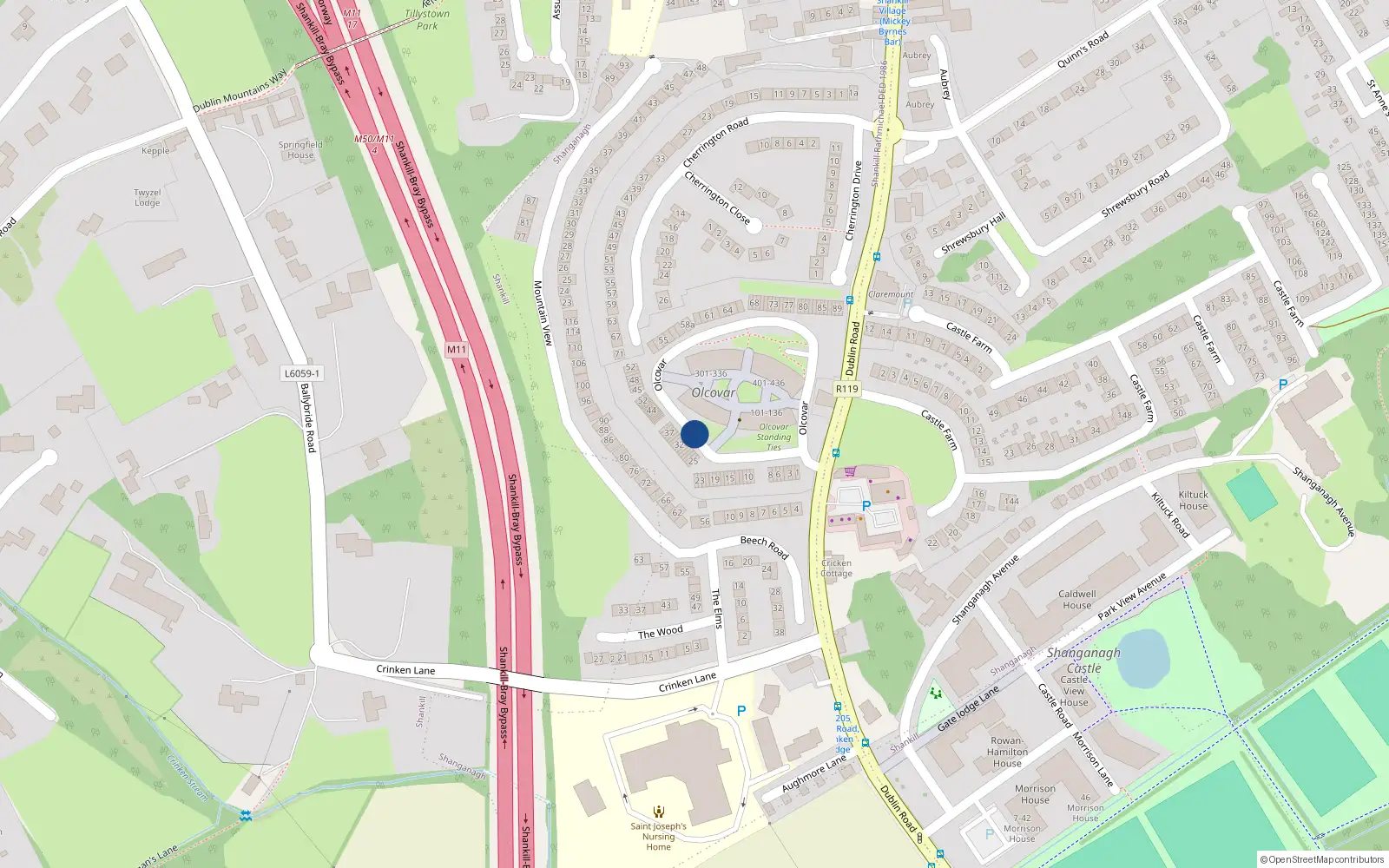 Overhead map showing the location of 28 Olcovar, Shankill