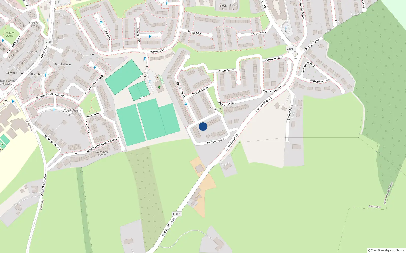 Overhead map showing the location of 28 Peyton Square, Rathcoole