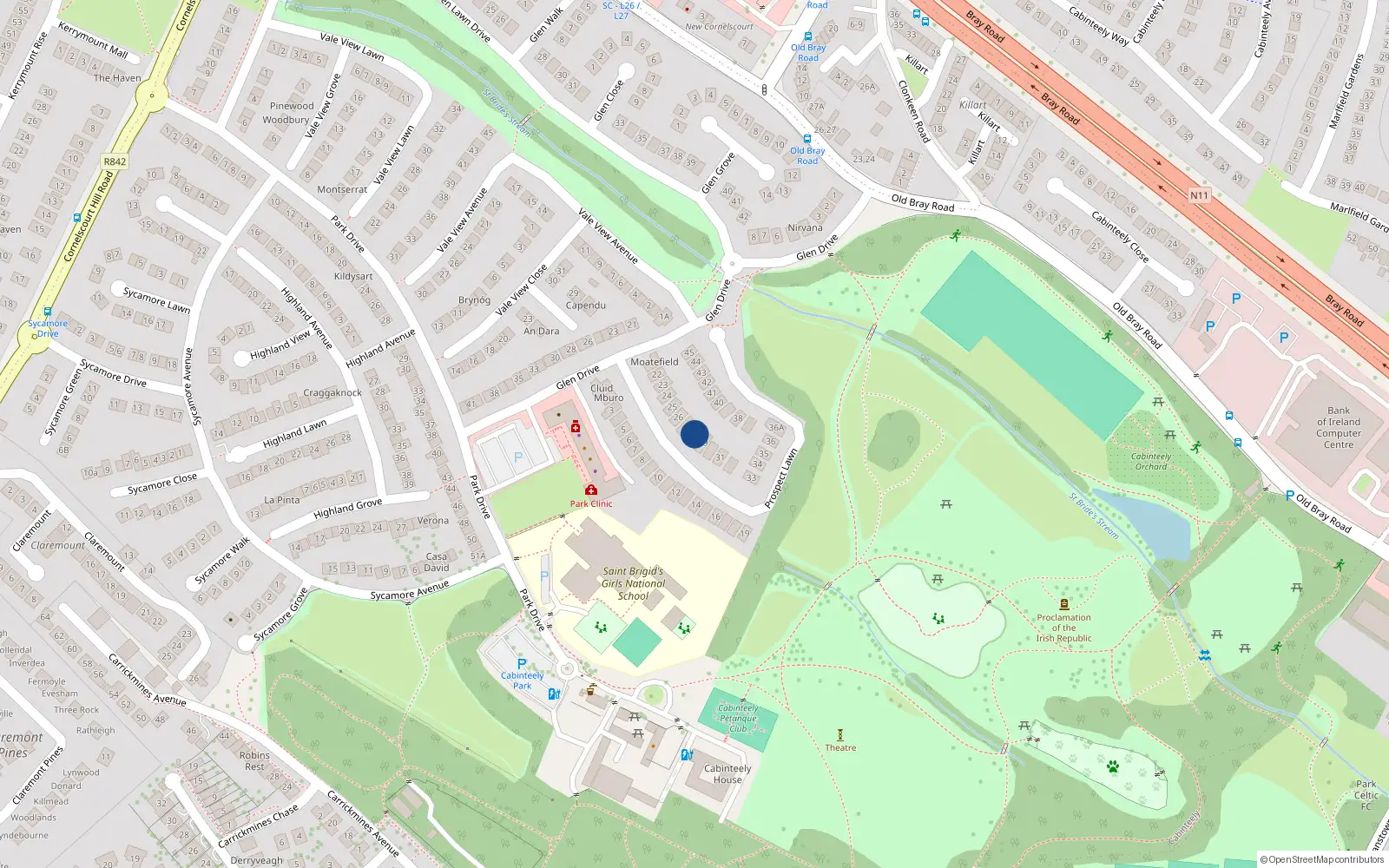 Overhead map showing the location of 28 Prospect Lawn, Cabinteely